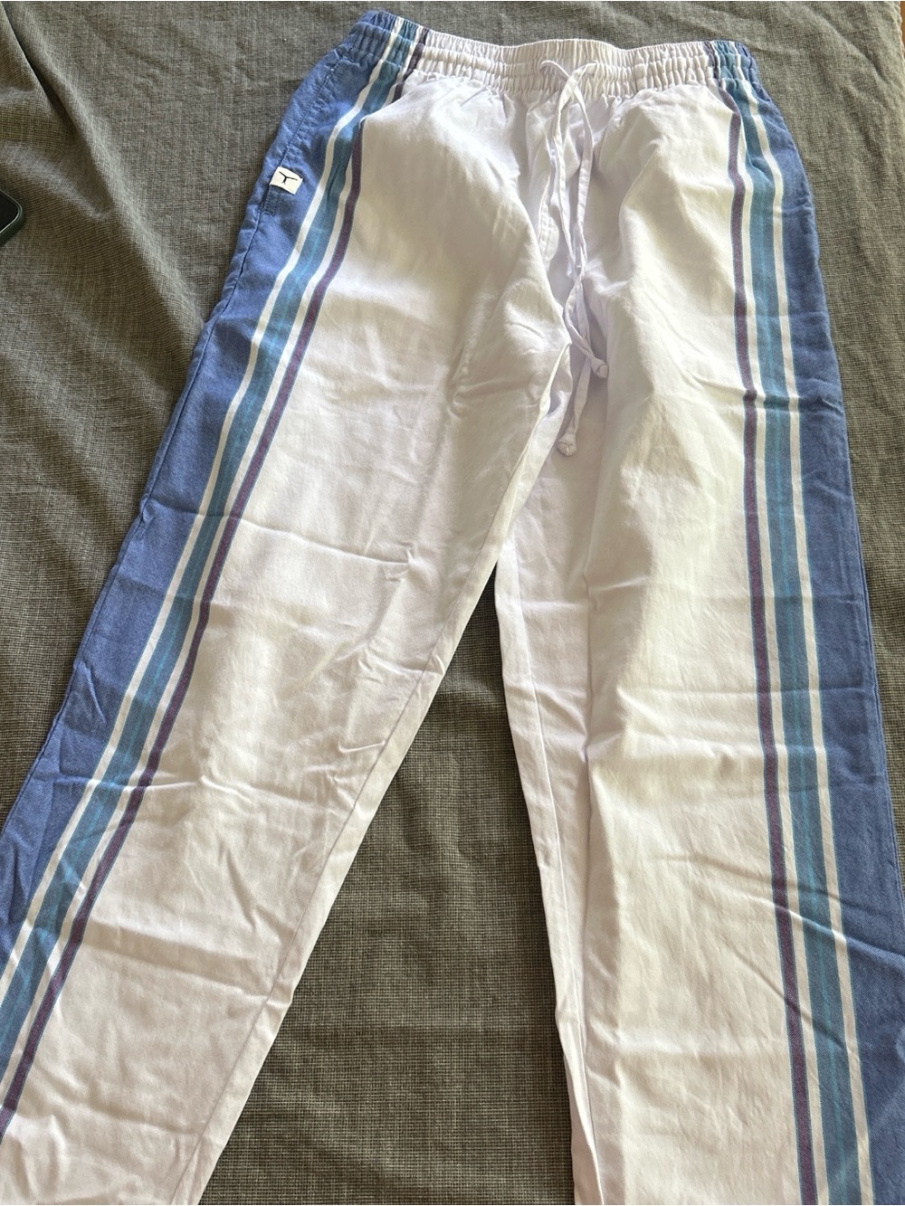 Toms White Sweatpants with Blue Stripe Accents